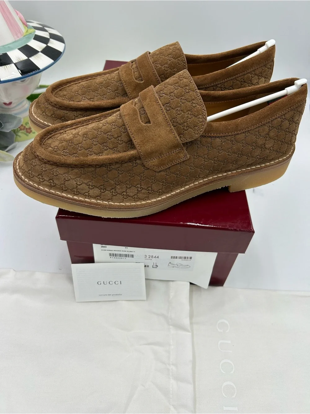 Men's Gucci, GG monogram web loafers size 11 fits 11.5 US made in Italy